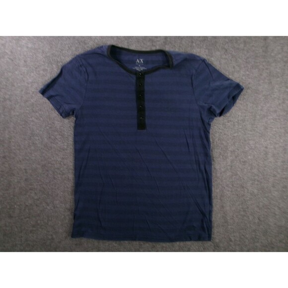 Armani Exchange Shirt Men Medium Navy Striped Henley Classic Causal Preppy Logo - Picture 1 of 9